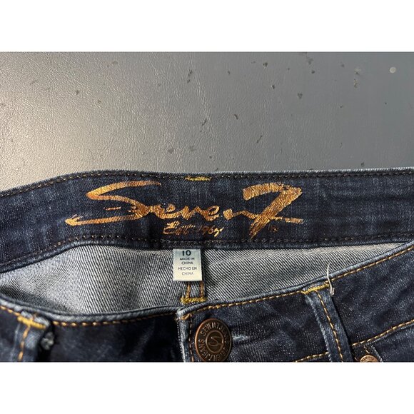 Seven7 Tower Straight Crop Jeans Size 10 Distressed Hem Dark Wash Denim - Picture 9 of 13